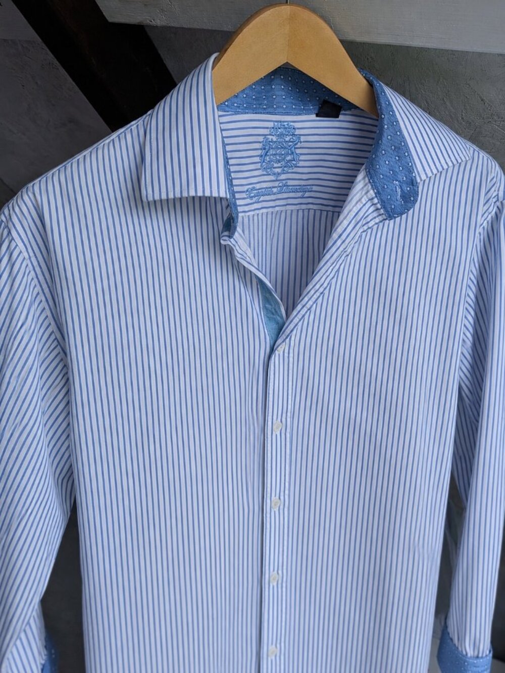 ENGLISH LAUNDRY Blue & White Striped Button Down Dress Shirt 16 32/33
